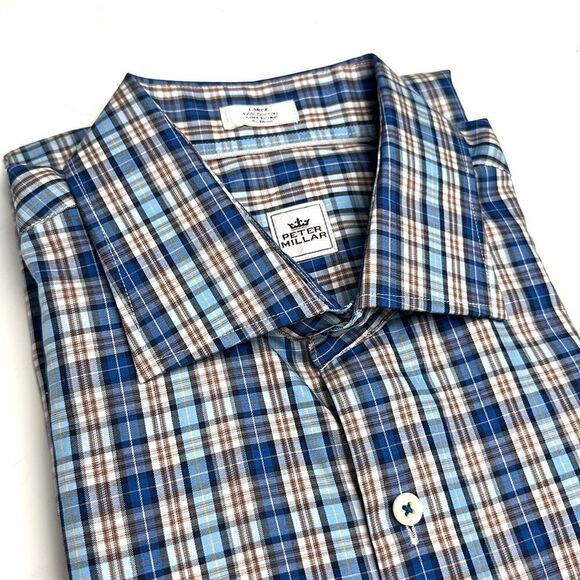 PETER MILLAR Cotton Tartan Plaid Casual Button Down Shirt Long Sleeves size L - Picture 2 of 13